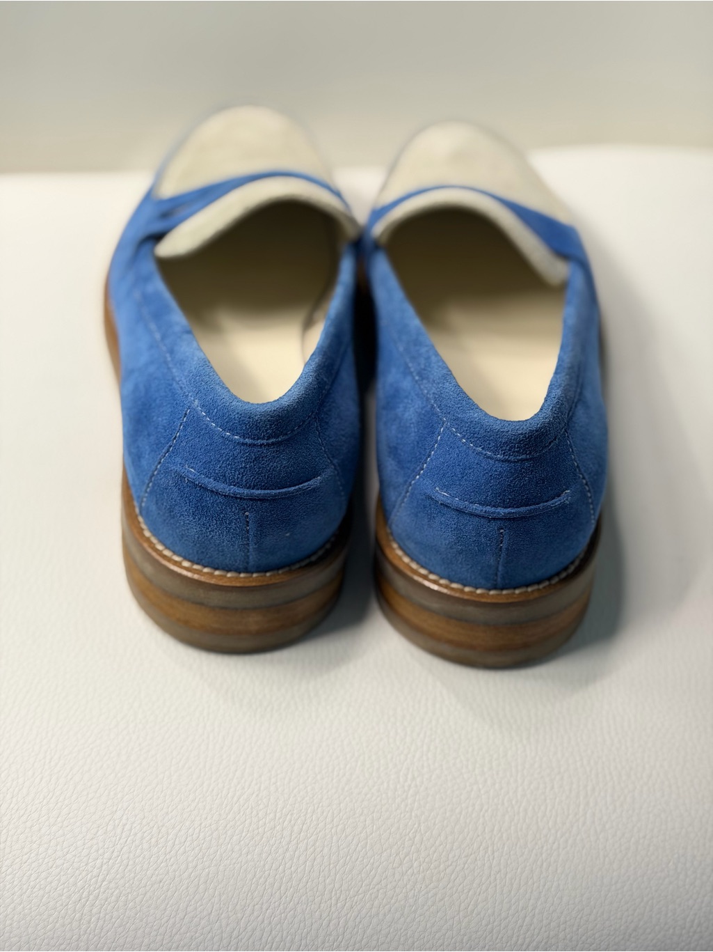Nwot Unisex Discontinued Suede Twotone Penny Loafers Cobalt Blue Light Gray Uk 4 — image 6 of 6